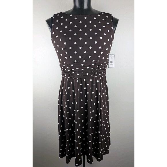 Vintage Jessica Howard Polka Dot Sleeveless Knit Dress Brown Ivory - Picture 1 of 8